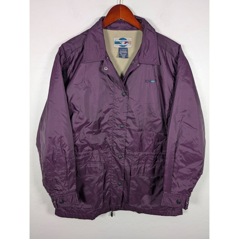 ExOfficio Jacket Womens 6 / 8 Travel Wear Vented Windbreaker Purple Snap Buttons